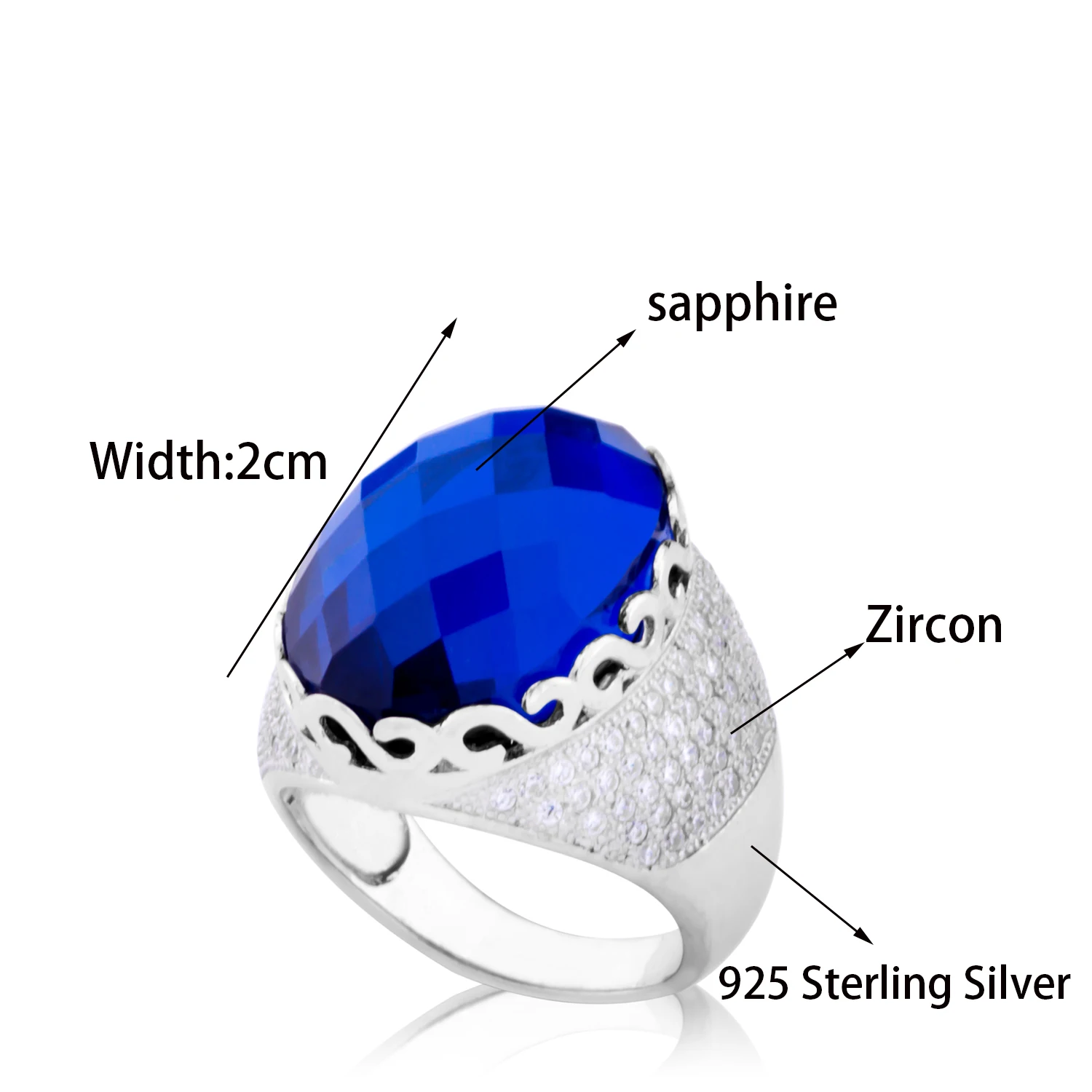 MetJakt Vintage Sapphire Ring for Women Handmade Checkerboard Cutting Sapphire Solid 925 Sterling Silver Jewelry