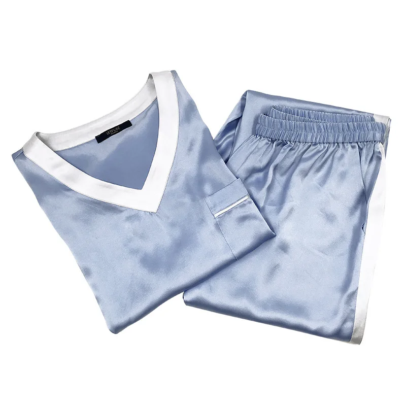 PIXY мягкая пижама 100% шелк пижамный комплект Loungewear для женщин домашняя одежда атласные пижамы фиолетовый Pijama Mujer голубой сна