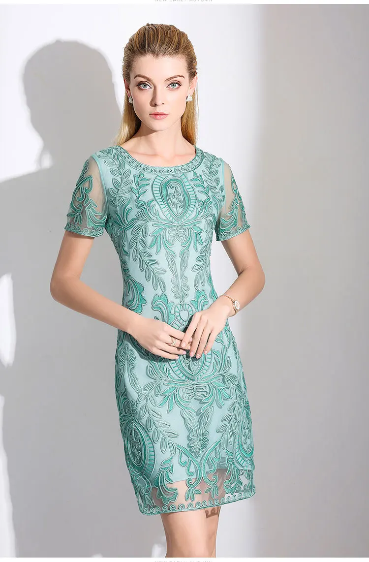 Новое летнее элегантное вышитое платье для женщин модное Короткое мини-платье с коротким рукавом O_neck