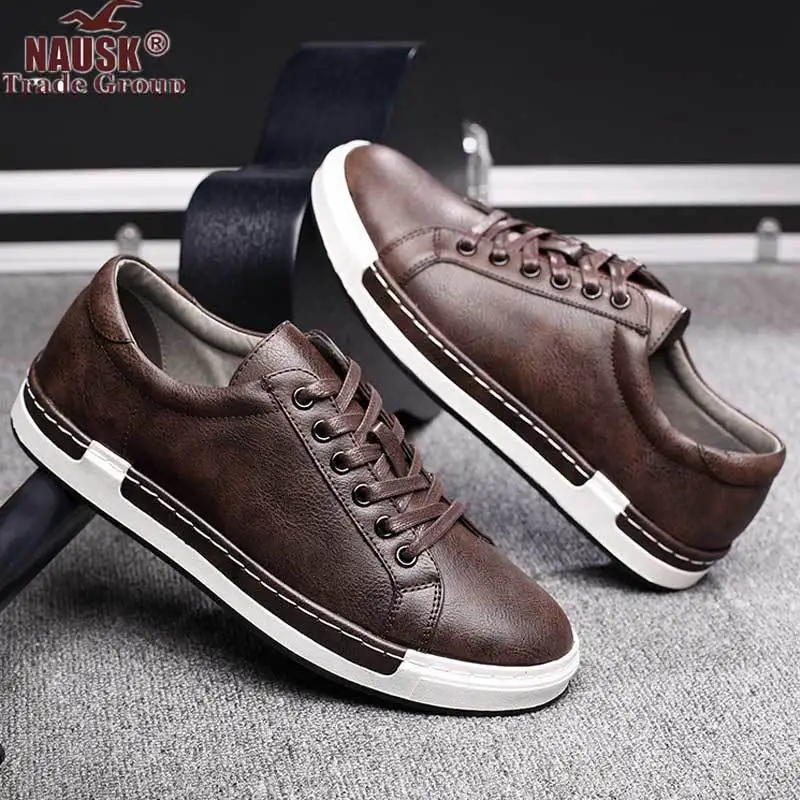 

NAUSK Men Breathable Sneakers Leather Shoes Men Vulcanize Shoes Outdoor High Quality Footwear Size