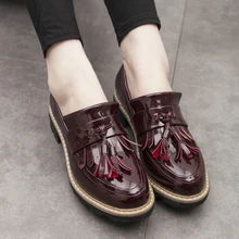 Teahoo Оксфордские туфли для Для женщин Ленточки без шнуровки женская обувь Лакированная кожа, женские оксфорды, лофтеры обувь