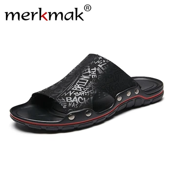 

Men Slippers Summer Flat 2019 Summer Men Shoes Breathable Beach Slippers Flat Black Brown Flip Flops Men Brand Slides Slippers