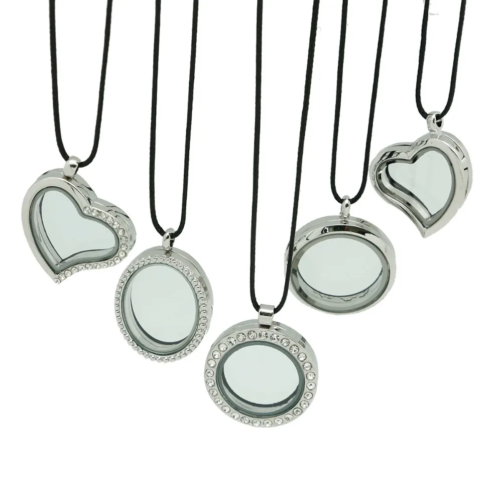 1pc Round Crystal Pendant Rhodium Rhinestone Floating locket Memory