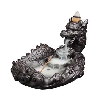 

Ceramic Backflow Incense Burner Dragon + 10pcs Cone Incense Incensario Cone Stick Holder Wierrook Houder Home Bouddha Decoration