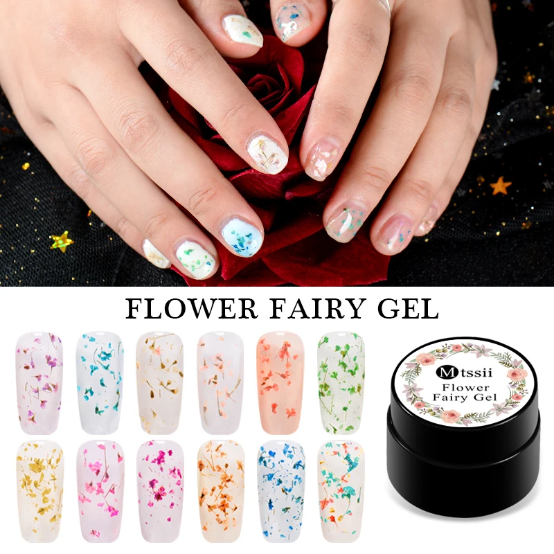 Mtssii Floral Gel Varnish Fairy Nail Gel Polish Dried Flowers Design Gel Lacquer 5ml Lasting UV Soak Off Gel Nail Polish 1 PC