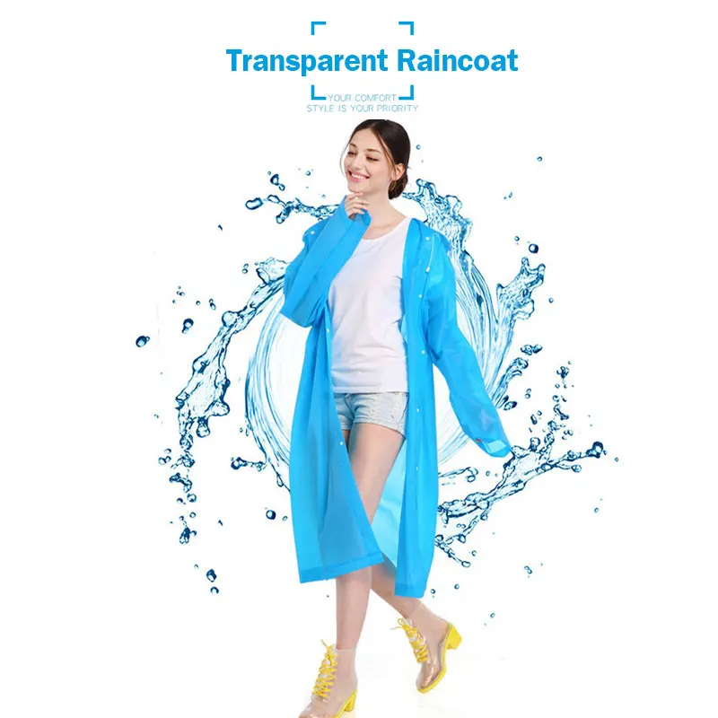 Fashion EVA Women Raincoat Thickened Waterproof Rain Coat Women Clear Transparent Camping Waterproof Rainwear Suit With Hat Hot