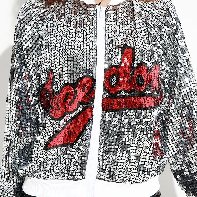 Женская Стеганая куртка серебристая/черная большого размера|sequin jacket|jacket womensequined