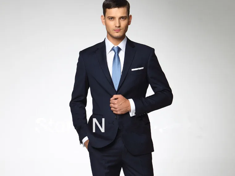 Hommes costumes Slim Fit costume sur mesure personnalisé Made travail manuel bleu marine laine d\u0027affaires costumes livraison gratuite dans Costumes de