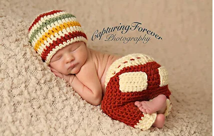 Полосатая модельная шапка и штаны, комплект для младенцев, ручная работа, вязание крючком, для фотосессии, хлопок