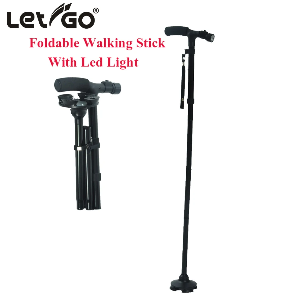 Buy 4 Sections Foldable Adjustable T Handle Cane With