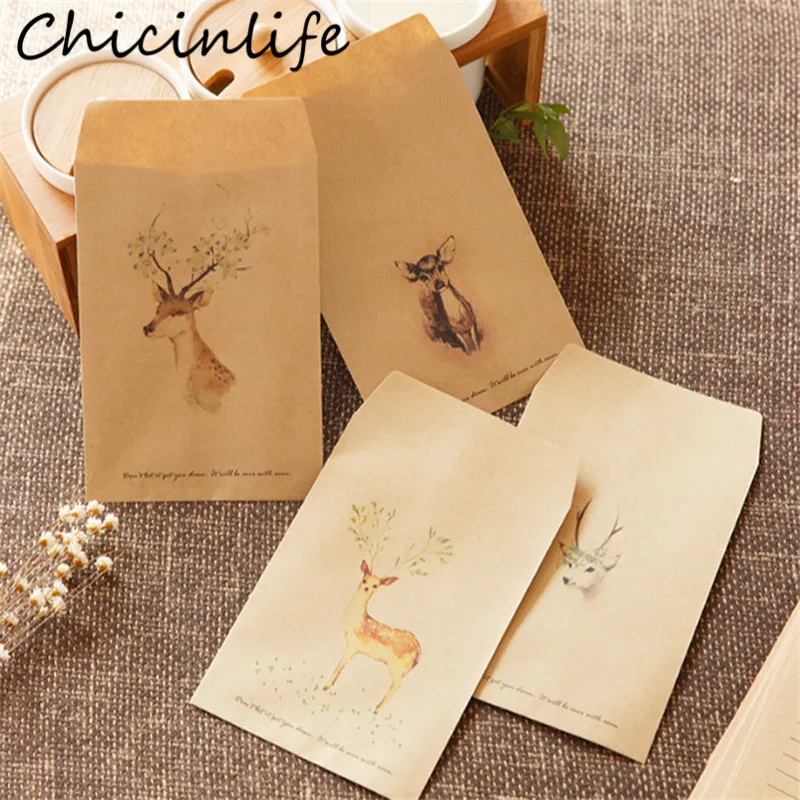 

Chicinlife 10Pcs/bag Christmas Elk Kraft Paper Bag Xmas Party Candy Cookies Food Handmade Packaging Gift Bags Birthday Supplies