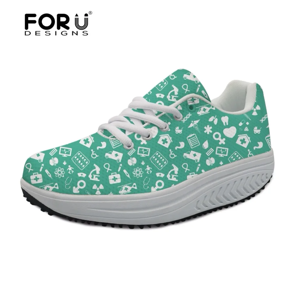 

FORUDESIGNS Casual Women's Height Increasing Swing Shoes Cute Nurse Pattern Women Fitness Shoes Flats Platform Shaps Ups 2019