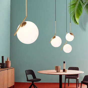 

Modern Glass Ball Pendant Lights LED Creative Loft Golden Restaurant Hanging Lamp Nordic Deco Lighting For Living Room Bedroom