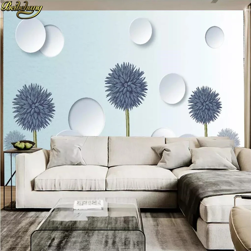 beibehang Custom 3d wallpaper mural simple modern light blue dandelion circle 3D solid background wall papers home decor