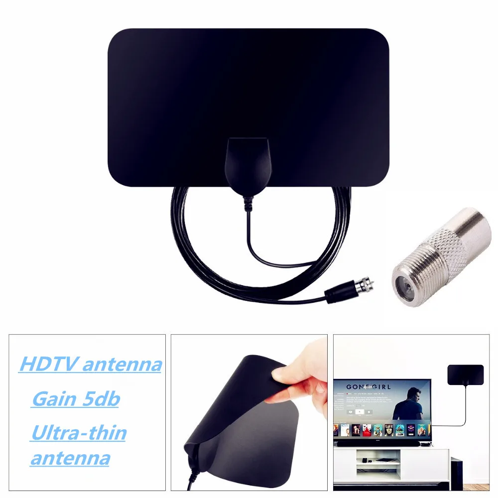 AH-LINK Indoor High Gain 4K 25DB HDTV DTV Box Digital TV Antenna 80 Miles Booster Active Aerial HD Flat Design Signal Receiver 