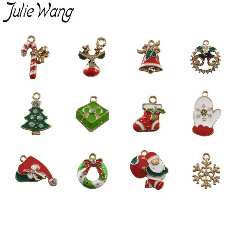 

Julie Wang 12pcs Alloy Enamel Mixed Santa Claus Christmas Tree Shoe Deer Snowflake Charms Pendant Jewelry Making Decoration