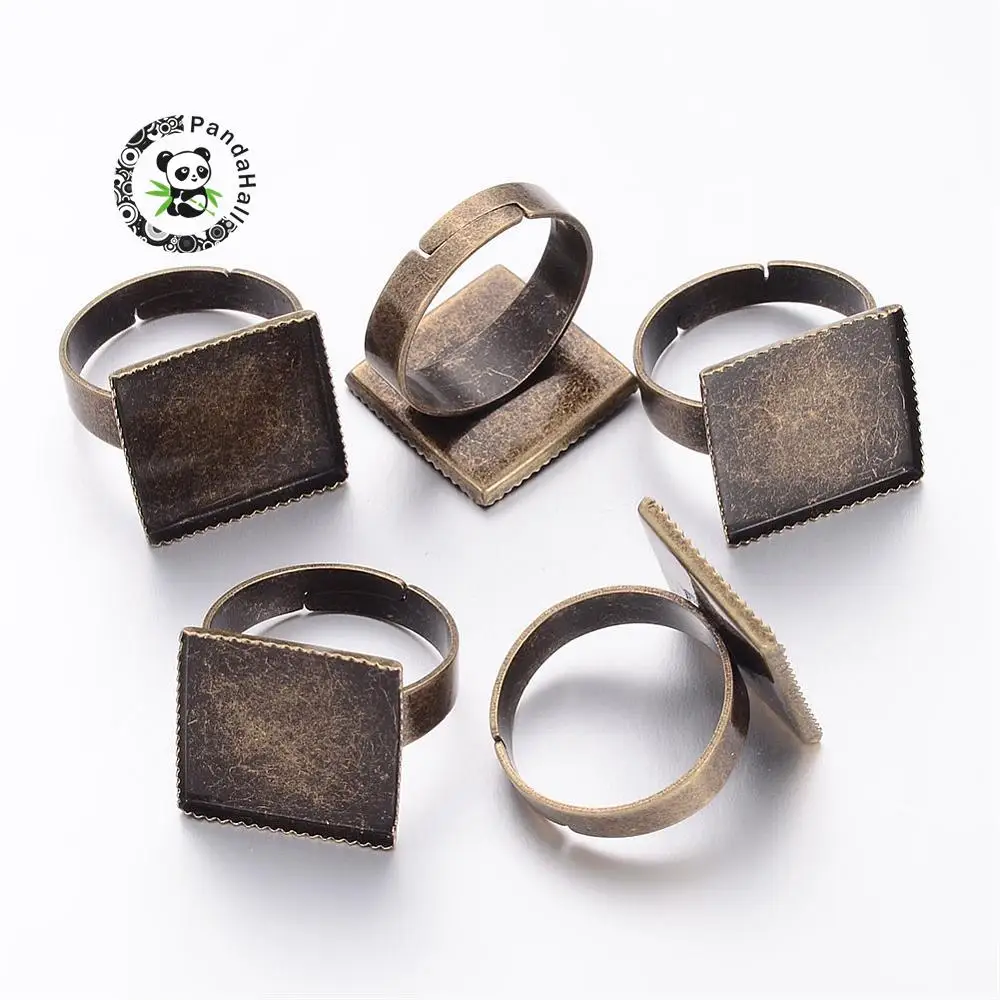50pcs Antique Bronze Adjustable Brass Finger Ring Pad Blanks for
