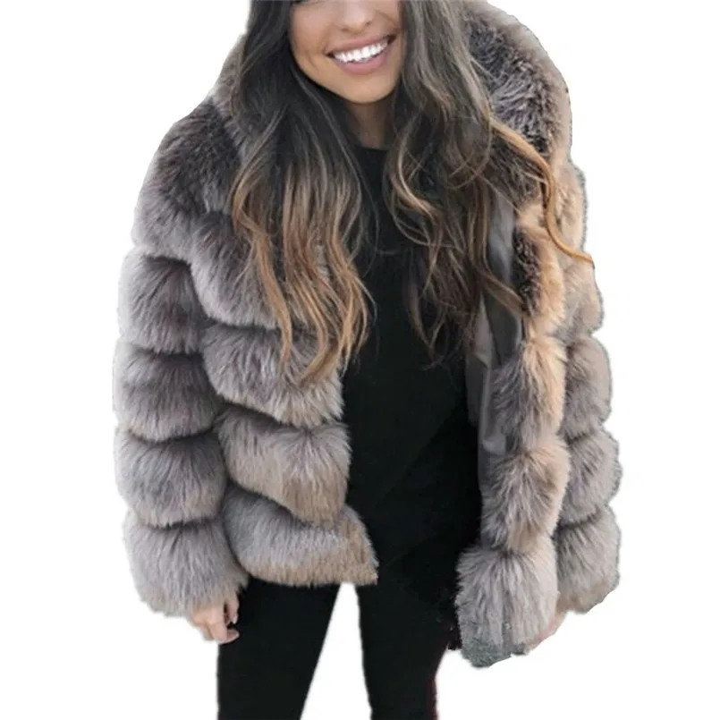Модное меховое пальто с капюшоном размера плюс средней длины Женское пальто из искусственного меха черное синее серое плотное и теплое зимнее пальто с длинными рукавами