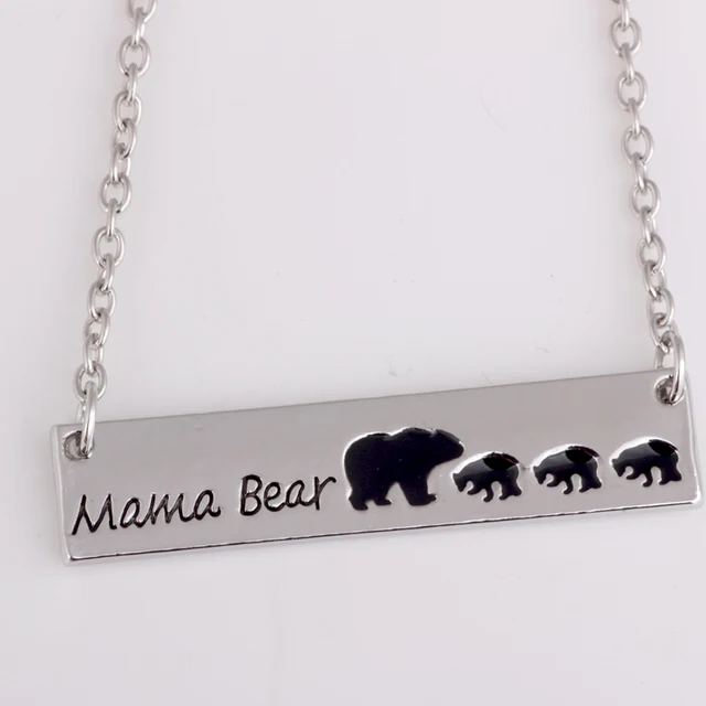 mama bear pendant necklace engraved letters jewelry gift for mom and engraved letters