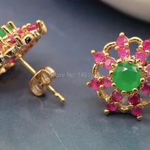JINYAO простой золотистый Шарм круглый красный циркон серьги гвоздики для женщин Свадебная вечеринка ювелирные изделия