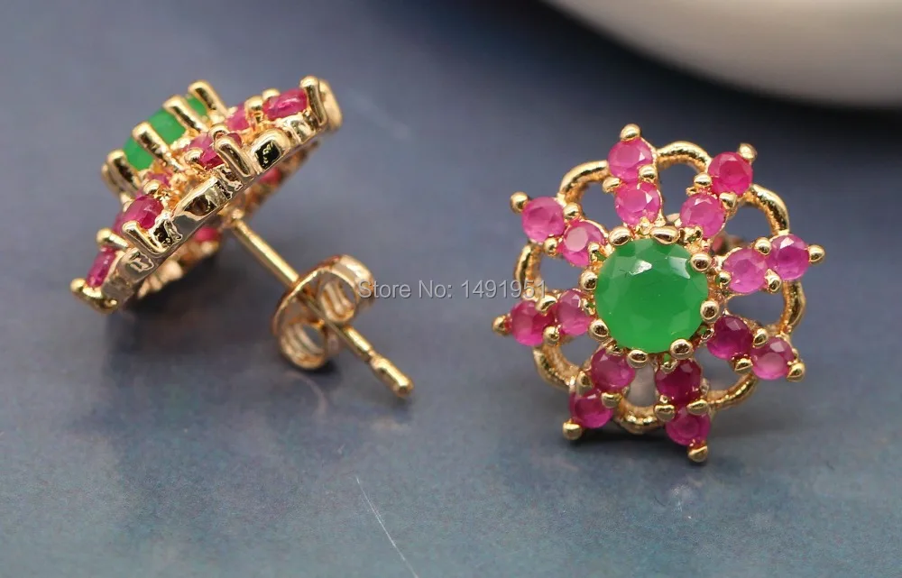 

JINYAO Simple Gold Color Charm Round Red Zircon Stud Earrings For Women Wedding Party Jewelry