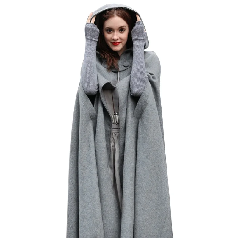 Najtaniej Na co dzień kobiety zima w stylu Vintage płaszcz z kapturem bez rękawów przycisk zamknięcia cienka z kapturem długa peleryna kostium Halloween Cosplay odzież wierzchnia