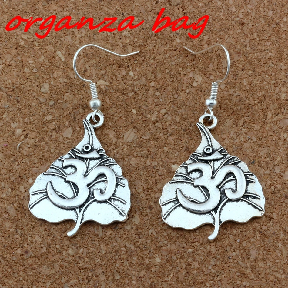 

2pairs/lot Tree leaf OM Yoga Sign Charm Earrings silver Fish Ear Hook Antique silver Chandelier Jewelry DIY 24.8x49mm A-383e