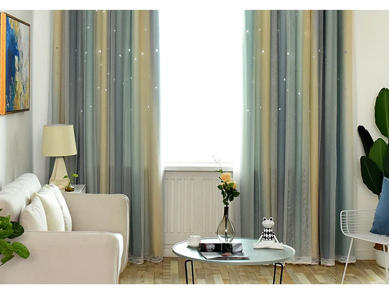 Полые шторы со звездами в скандинавском стиле для спальни, градиентные цветные шторы в Вертикальную Полоску для гостиной, плавающее окно