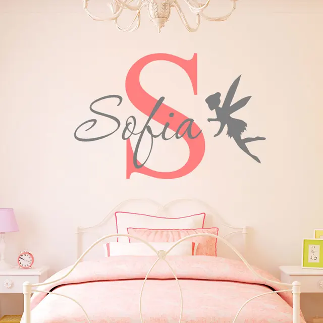 customized name angel wall decal for girls kids baby room bedroom