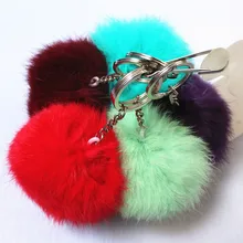 Colorful High Quality Fur Brand Bag Keychain Pompon Car Keyring Rabbit Fur Ball Keychain PompomFur Brand Charms Pom pom Keychain