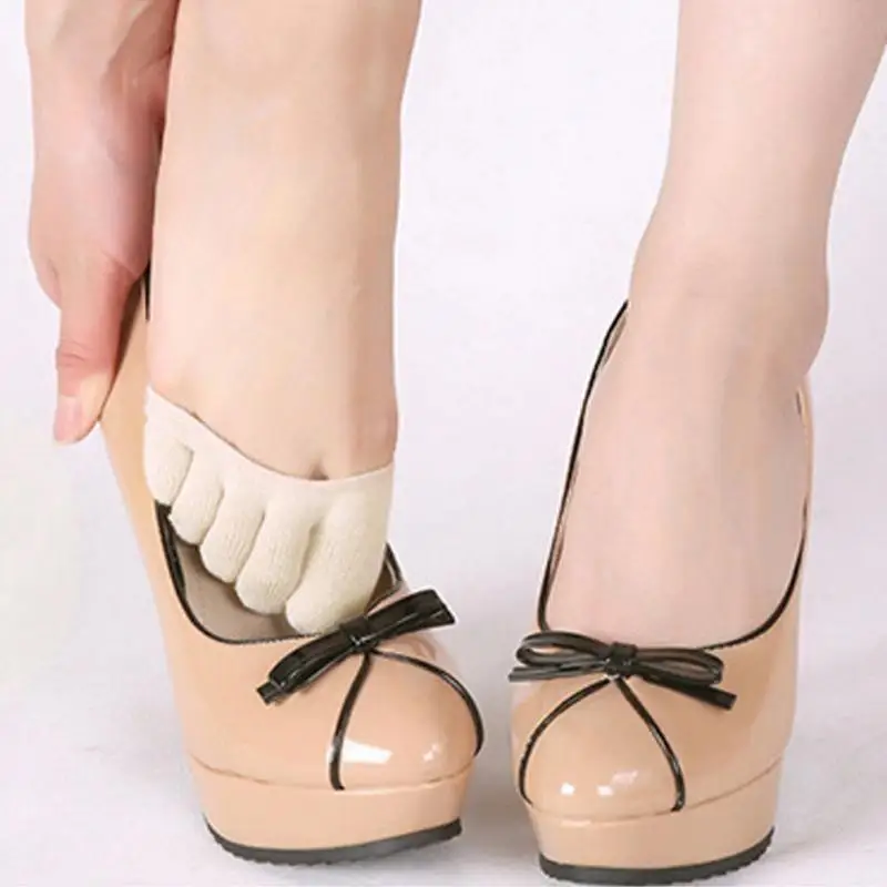 Yogis Women Socks Sponge Silicone Anti-slip Lining Open Toe Heelless Liner Sock Invisible Forefoot Cushion Foot Pad Cotton Socks