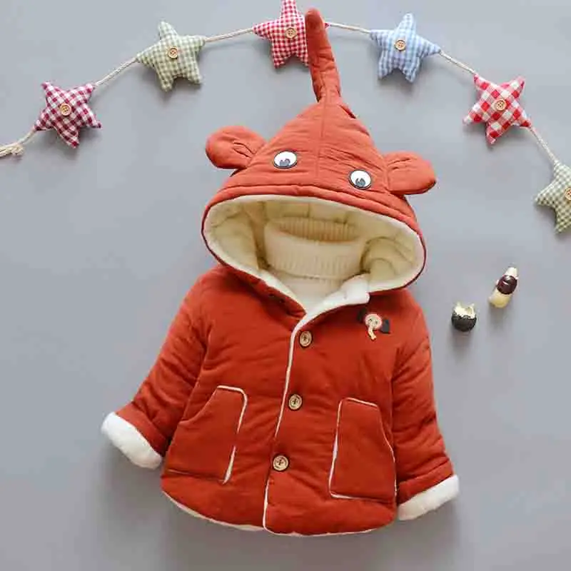 BibiCola/Новинка года; Верхняя одежда с капюшоном для маленьких мальчиков; зимняя модная куртка с рисунком для новорожденных мальчиков; теплая куртка для малышей - Цвет: Оранжевый