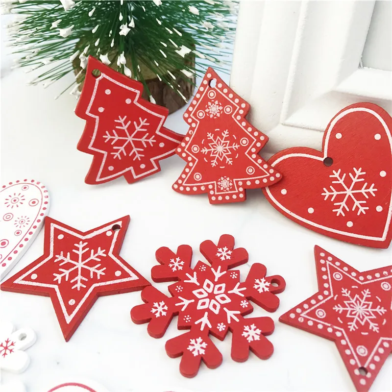

New 10Pcs/Bag Snowflakes Bells Christmas Wooden Pendants Ornaments Christmas Decorations Kids Gift For Home Xmas Tree Ornaments
