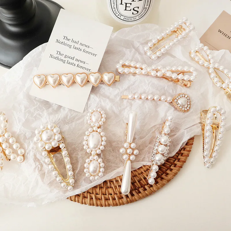 

2019 New Korea Fashion Flower Heart Pearl Hair Clips Hairpins Women Girl Solid Color Barrettes Hairgrip Hair Accessories
