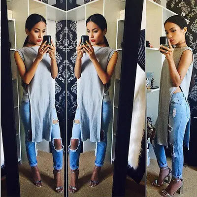 

Main Season Sexy Women Sleeveless Two Side High Split Blouse Shirt Tops Short Mini