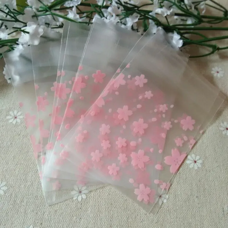 100 шт OPP розовый цветок вишни Рождественский подарок матовый мешок свадебное украшение для печенья и конфет пластиковый упаковочный пакет BZ004