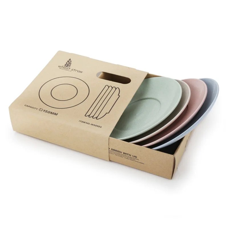 

Steak Plate Cutlery Set Fast Food Container Tray Food Dishes Snacks Food Boxes 100% Wheat Straw Food Dishes Creative 4pcs/set