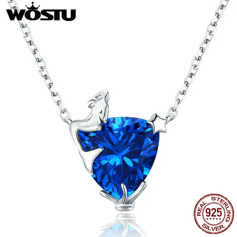 

WOSTU New Arrival 100% 925 Sterling Silver Fairy Legend Blue CZ Pendant Necklace For Women 925 Jewelry Fashion Gift CQN243