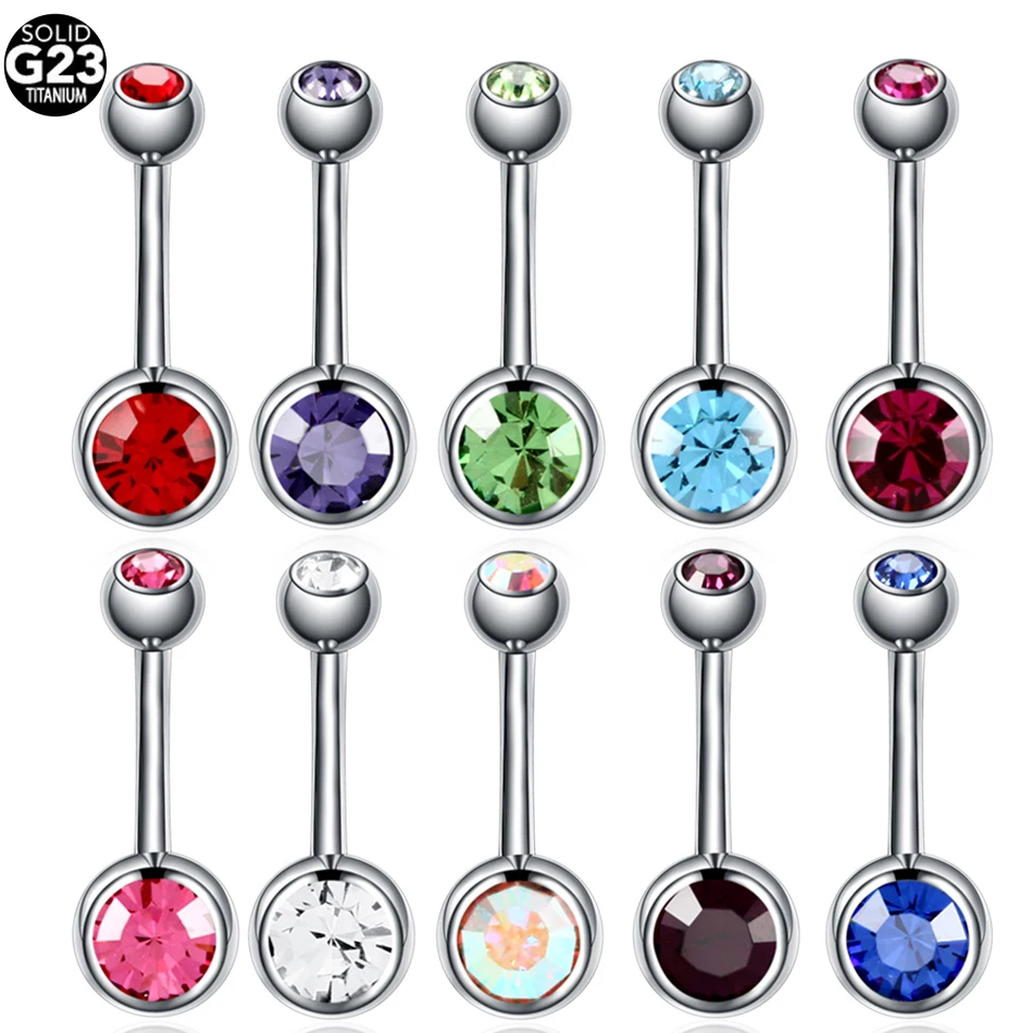 1pc G23 Titanium Double Crystal Gem Navel Rings Piercing Bohemia