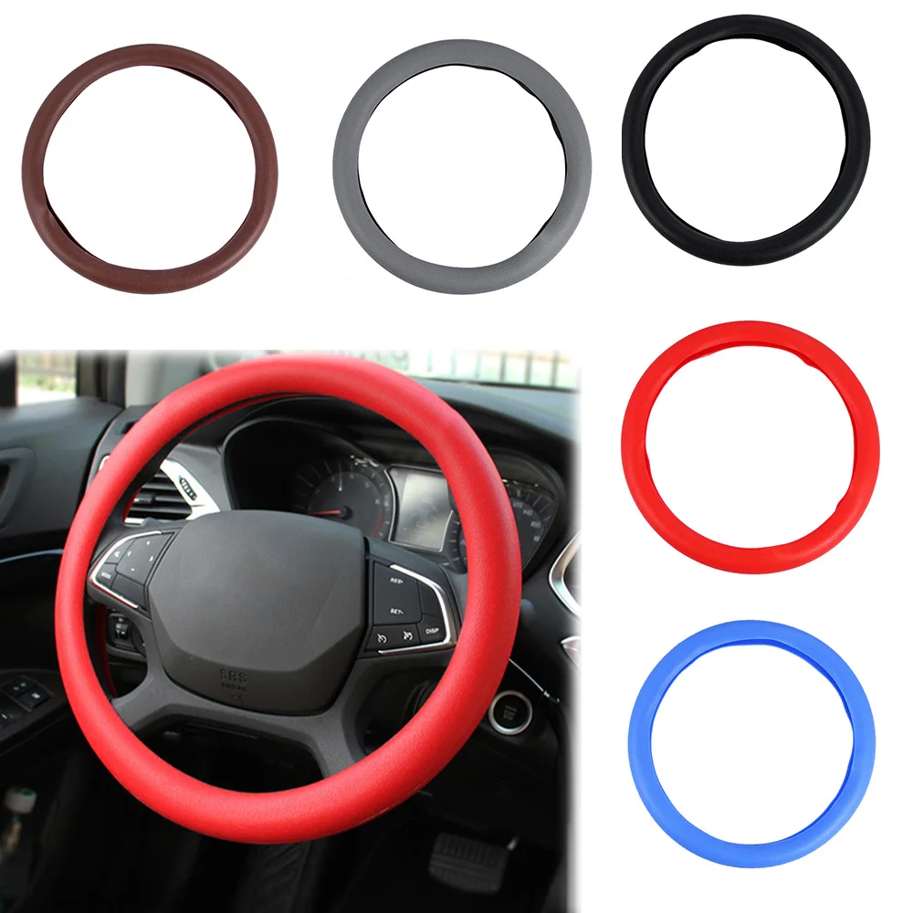 1PCS Leather Texture Car Auto Silicone Steering Wheel Glove Cover Multi Color Universal Skin