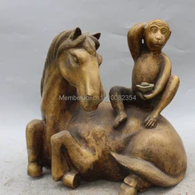 1" Китайский Бронзовый Латунь Благоприятный Обезьяна Конная прогулка Рука Yuanbao Статуя