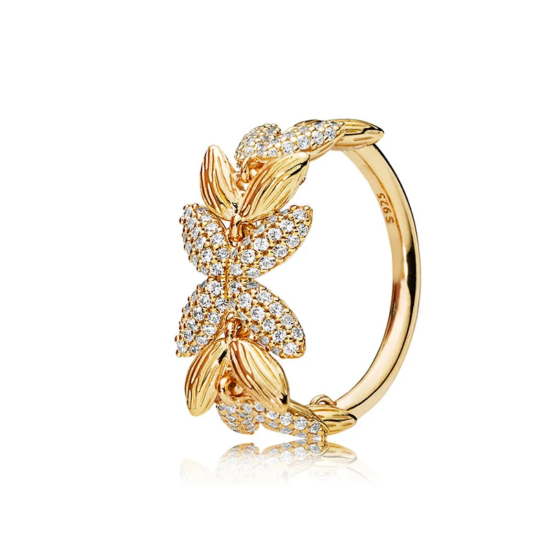 

SNS 100% 925 Sterling Silver Limited Edition Circle of Seed Ring,Golden Color Shine & Clear CZ for Women Engagement Jewelry