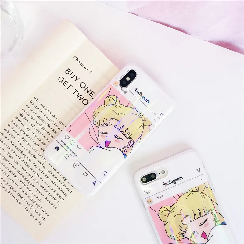 laser aurora cute cartoon pink maid IMD white soft shell phone Case For Apple iphone 6 6s 7 8 Plus X XS XR MAX silicone case |