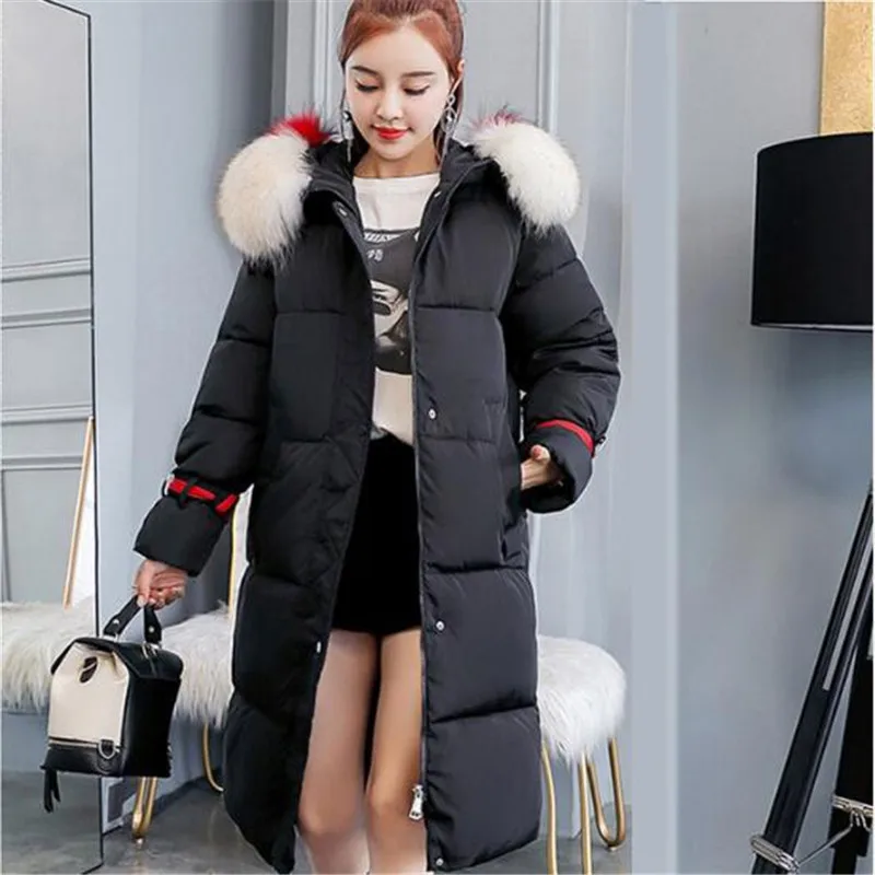 Women Long Winter Down Coat Fashion Female Big Fur Collar