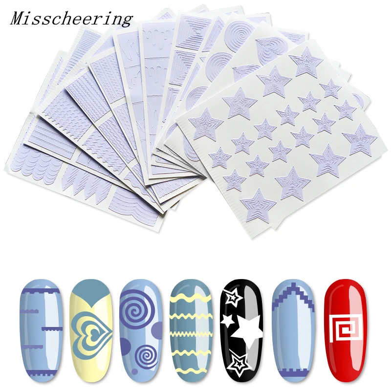 

12 pcs/set Nail Sticker French Tips Guides Manicure Nail Art Design Decals DIY UV Gel Hollow Stencil Decoration Tools Accessory