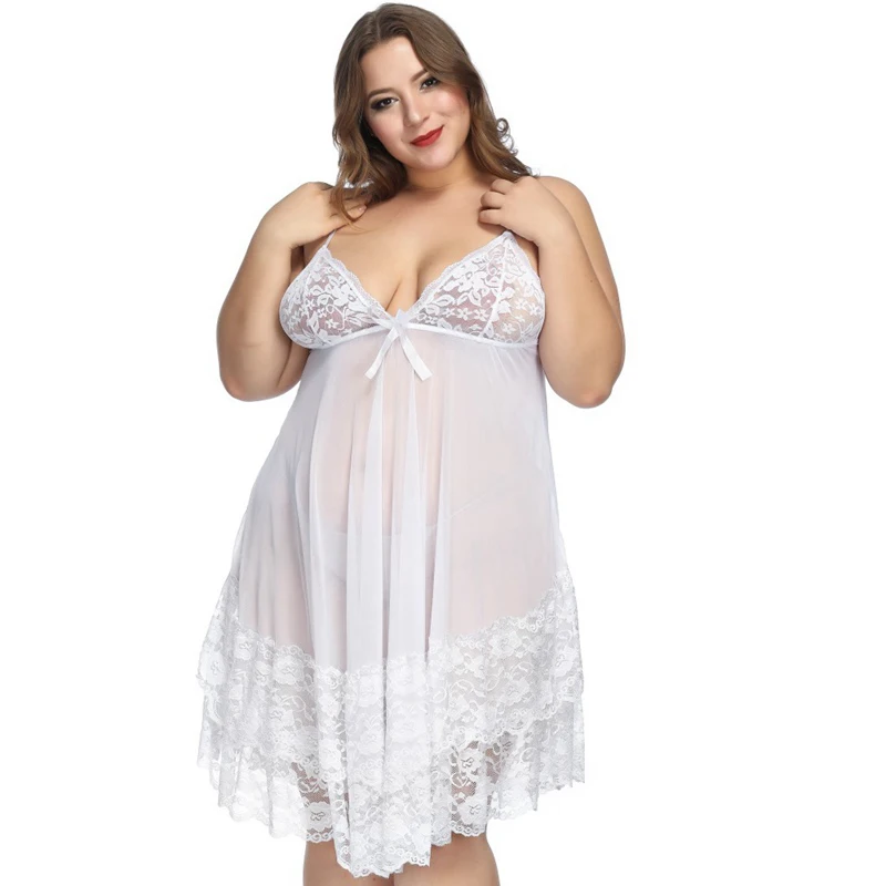 6XXL Plus Size Lingerie Porno Lace See Though Womens Clothing Ropa Sexy Para El Sexo Lingerie Dress Sleepwear Night Gown