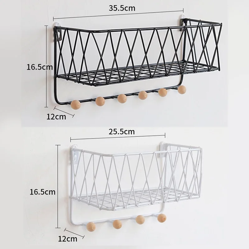 Железные держатели для хранения, вешалка для одежды, ключи для двери, крыльцо, держатель для мелочей, подвесной крючок, декоративная сетка, настенный простой органайзер, вешалка для сумки - Цвет: White S and Black L