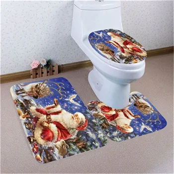 

3PCS Anti-slip Bath Toilet Mats Set Bathroom Non-Slip Pedestal Rug + Lid Toilet Cover + Bath Mat Set Floor Bath Mat Washable Hot