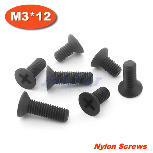 

1000pcs/lot DIN965 M3*12 Black Nylon Machine Phillips Flat Head (Cross recessed countersunk head screws) Screw