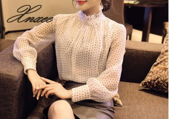 Polka-dot chiffon shirt female long-sleeved 2019 spring new small shirt spring coat small floral